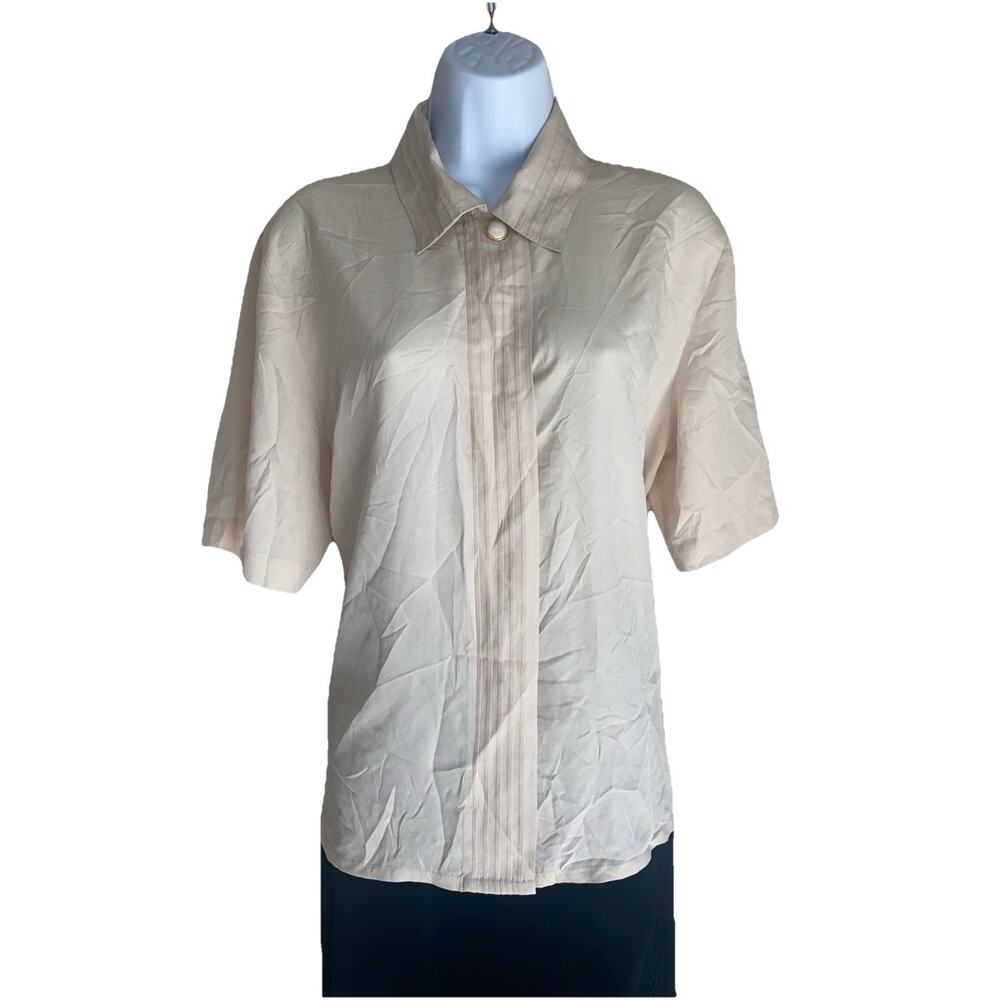 Y2K Laura Jane Collection Women's 10 Soft Silky Like Button Up Cream Blouse Top